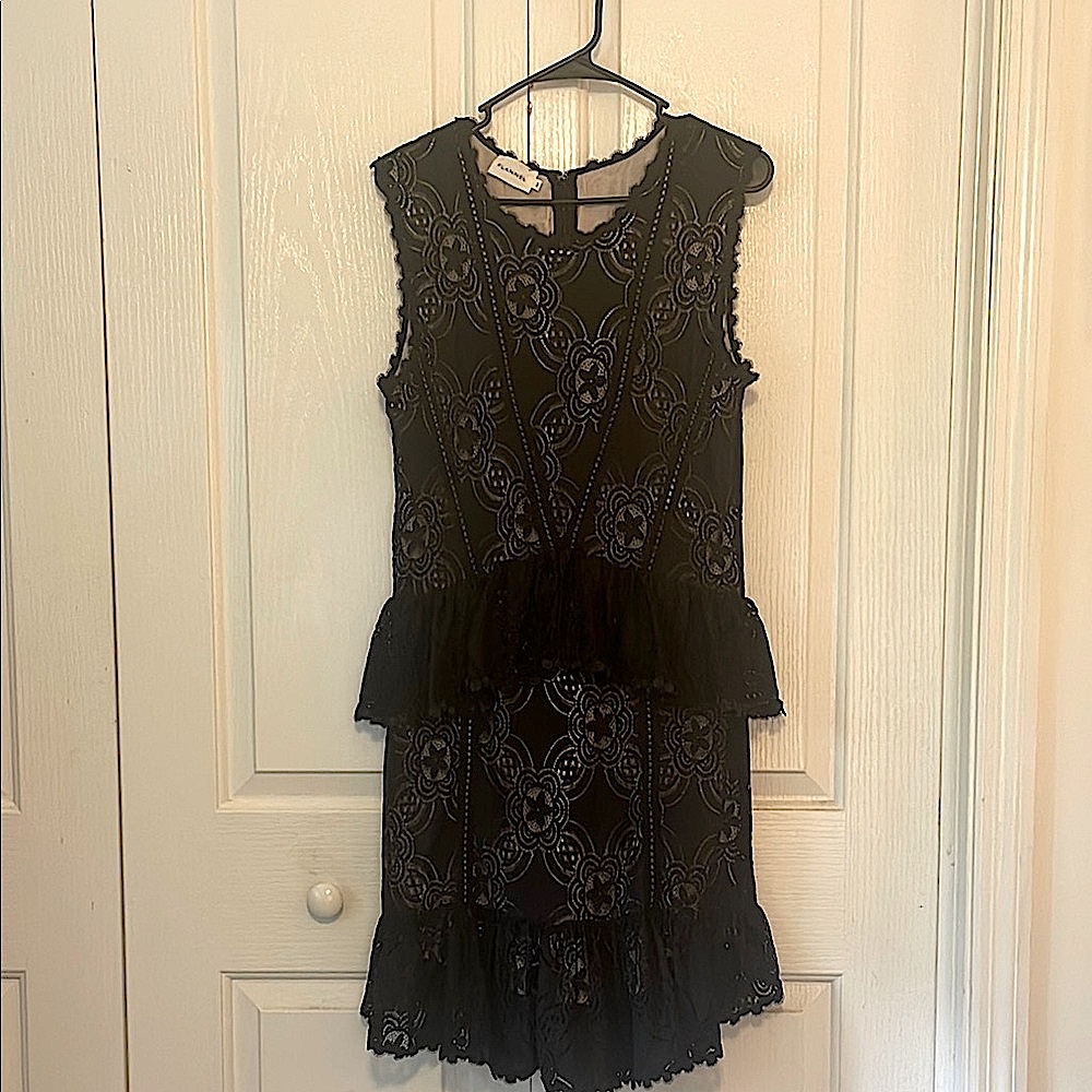 Flannel Brand W sz AU Med Black Lace Sleeveless Peplum Mini Dress Goth 80’s